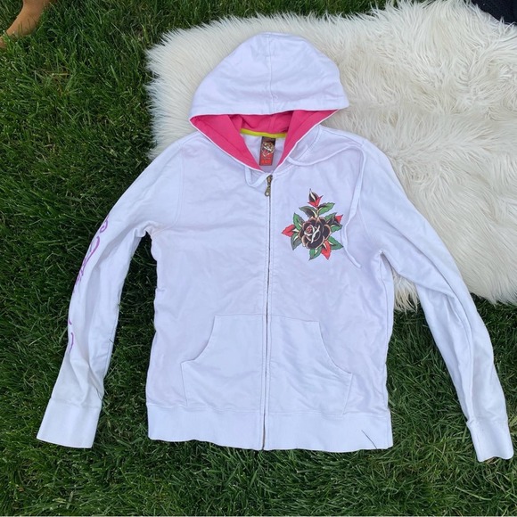 Ed Hardy Y2K Hoodie full-zip Sweatshirt Skull Rose Large - Picture 6 of 8